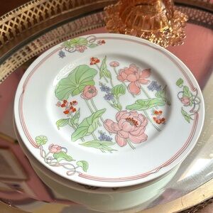 Set of 2 Vintage Bellaire Japan "Water Lily" Pink Blooms Whimsical Garden Plates